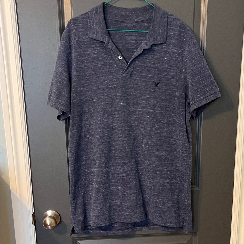 American Eagle Outfitters Heathered Navy Polo